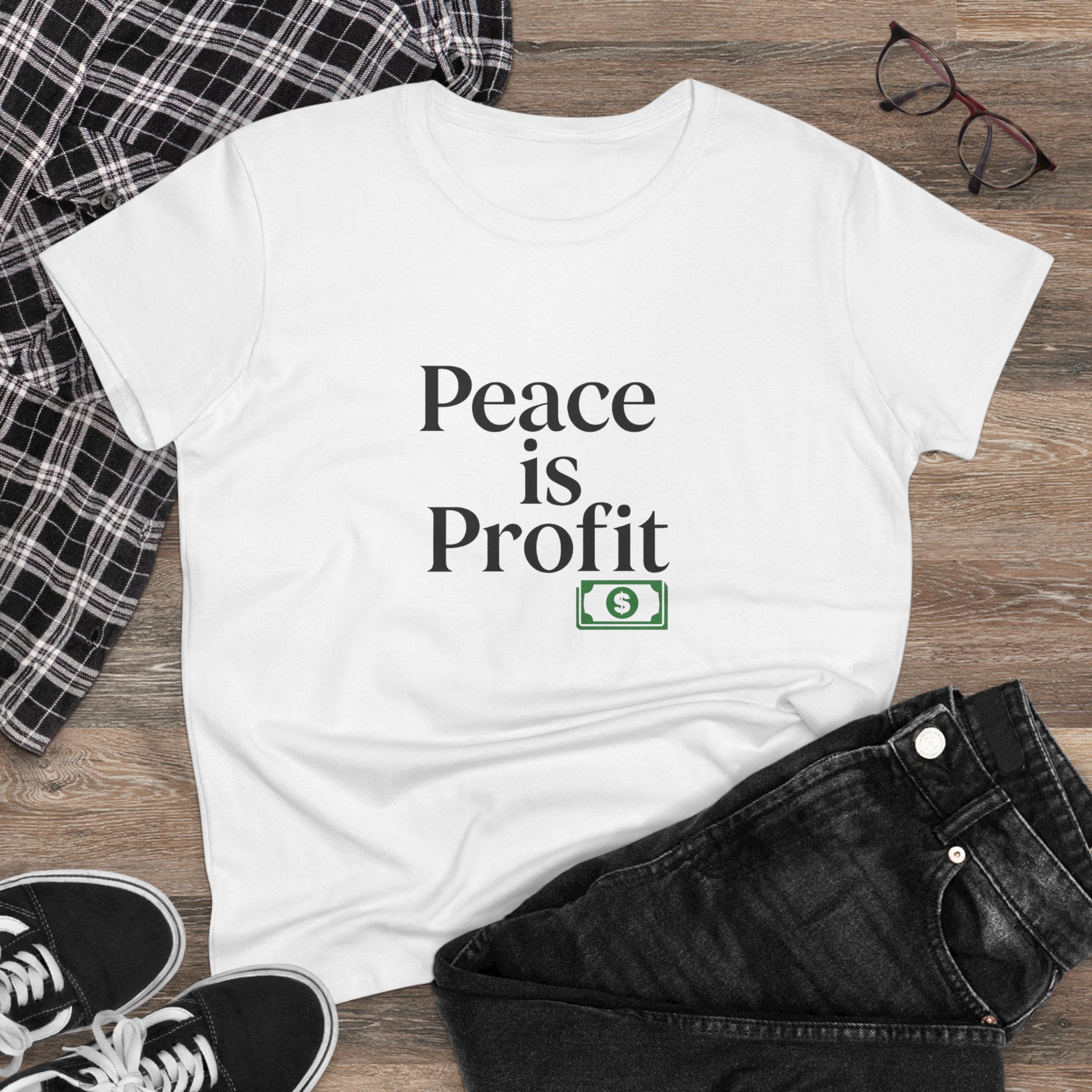 Peace is Profit Tee | Minimalist Text Shirt with Money Icon