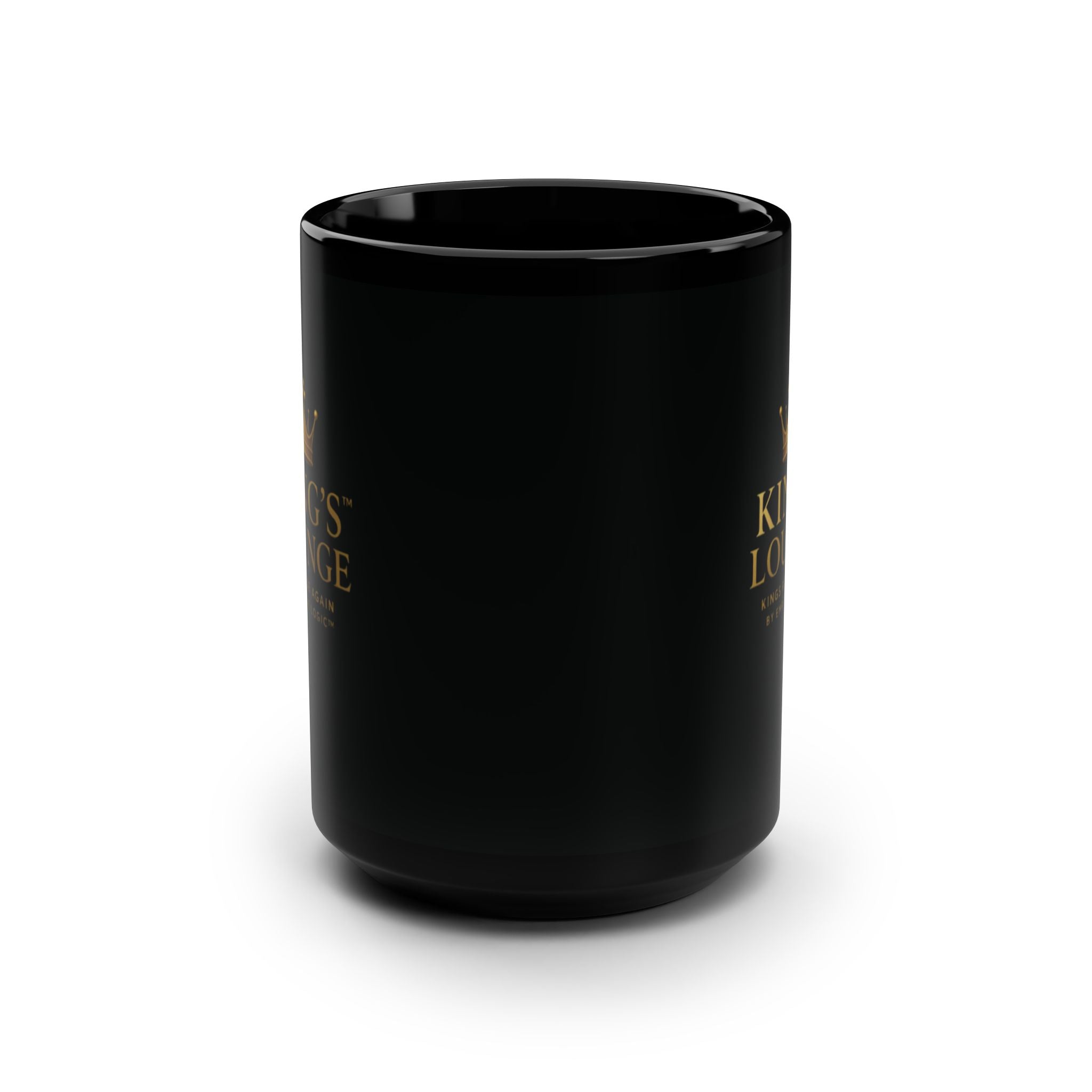 King's Lounge Black 15oz Mug — Luxury Gold Crown Coffee Cup