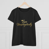 Live Unapologetically Tee | Script Gold Crown, Inspirational Feminine Shirt