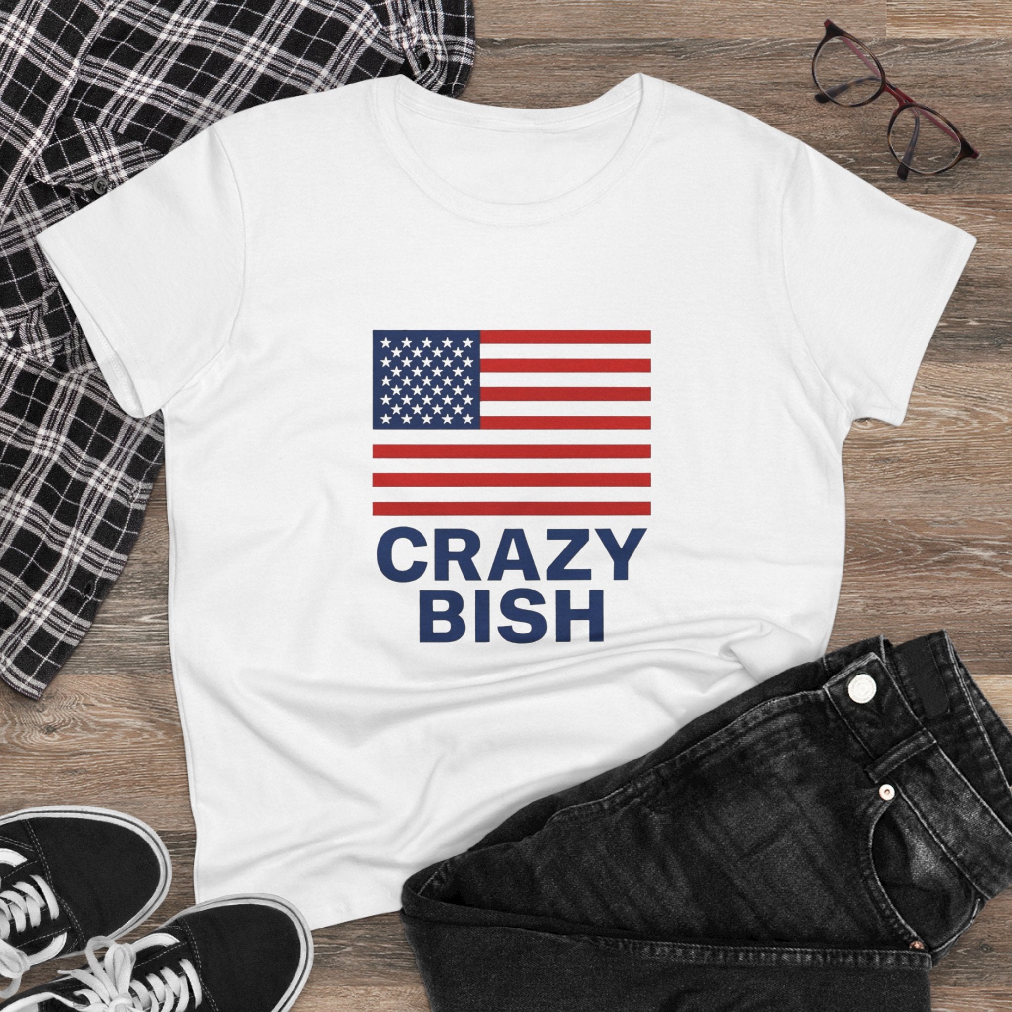 American Flag Crazy Bish Tee | Patriotic Graphic Shirt