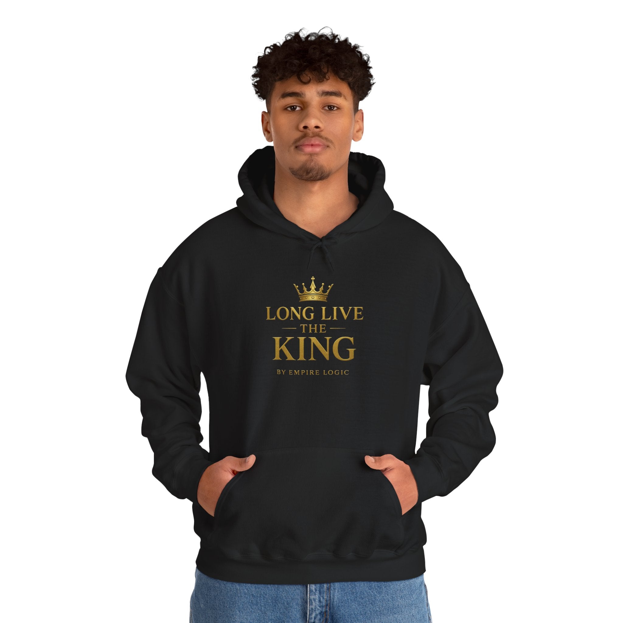King Crown Hoodie — "Long Live the King" Gold Script Pullover
