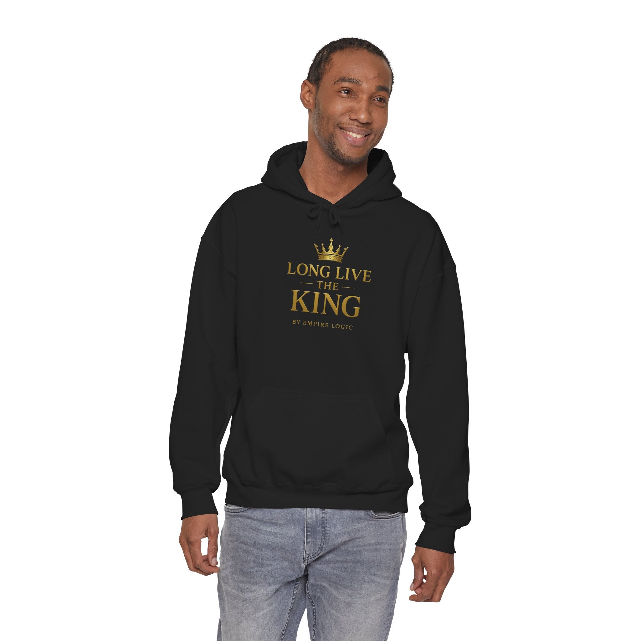 King Crown Hoodie — "Long Live the King" Gold Script Pullover
