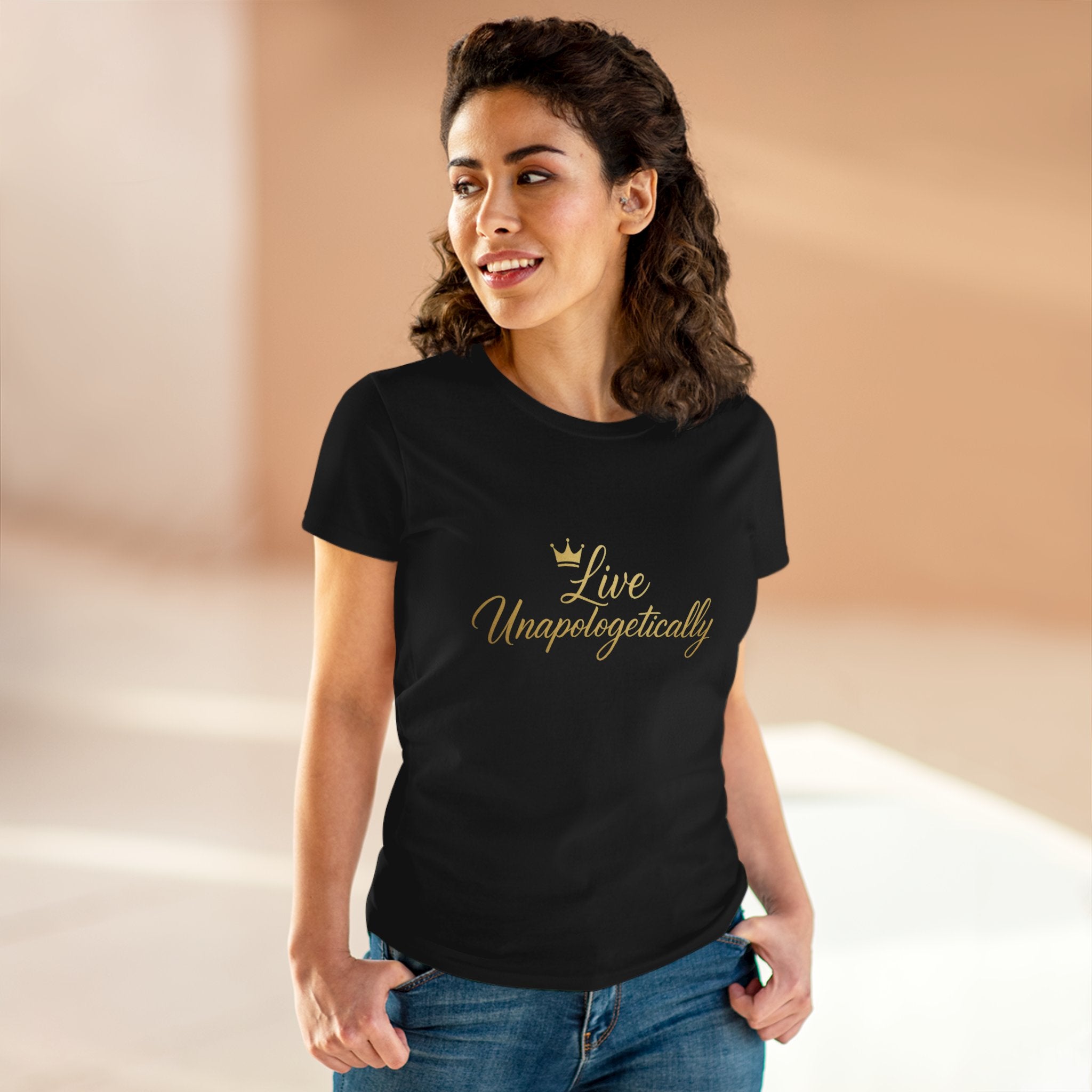 Live Unapologetically Tee | Script Gold Crown, Inspirational Feminine Shirt