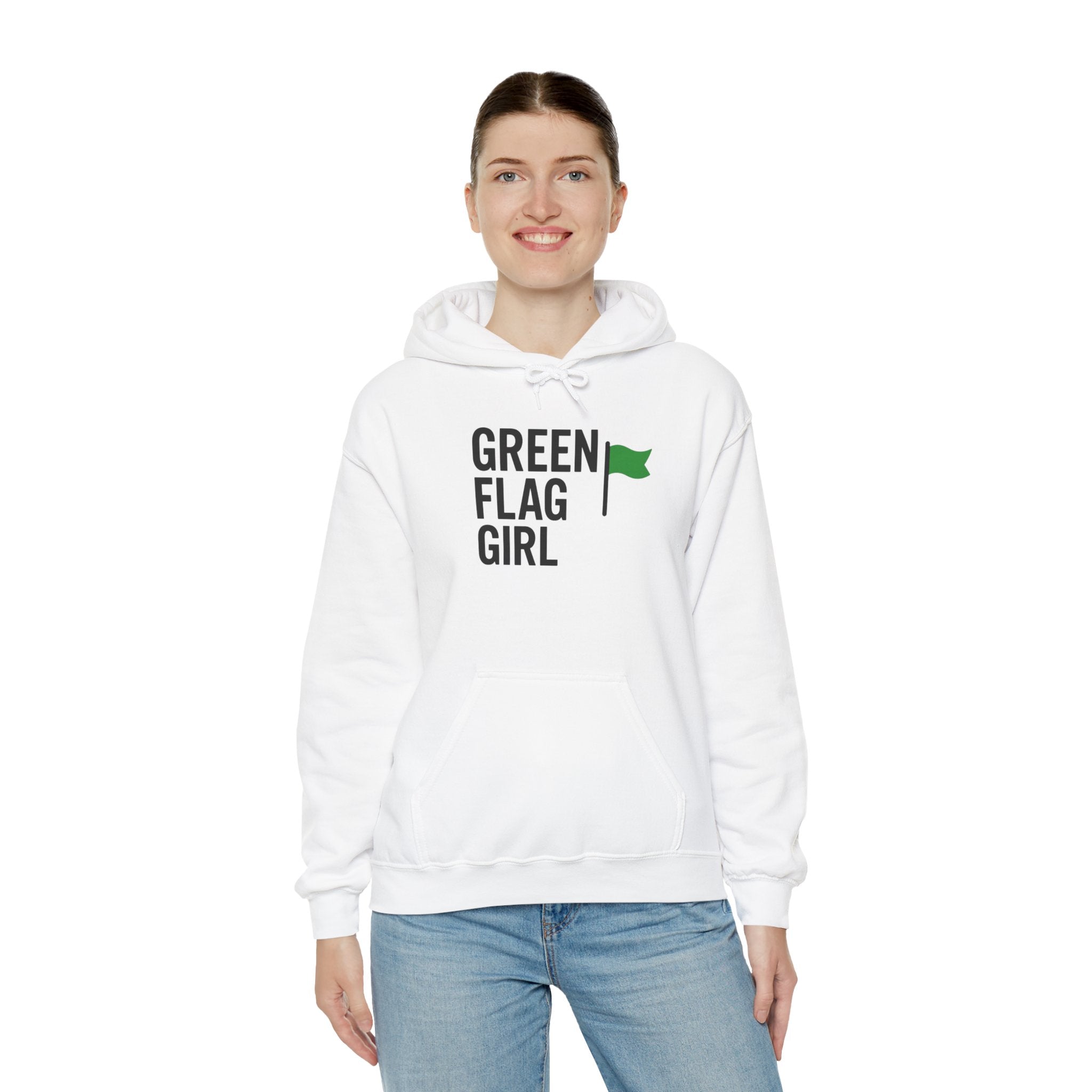 Green Flag Girl Hoodie, Unisex Heavy Blend Sweatshirt for Supportive Friends, Perfect Gift for Birthdays, Celebrations, or Everyday Wear