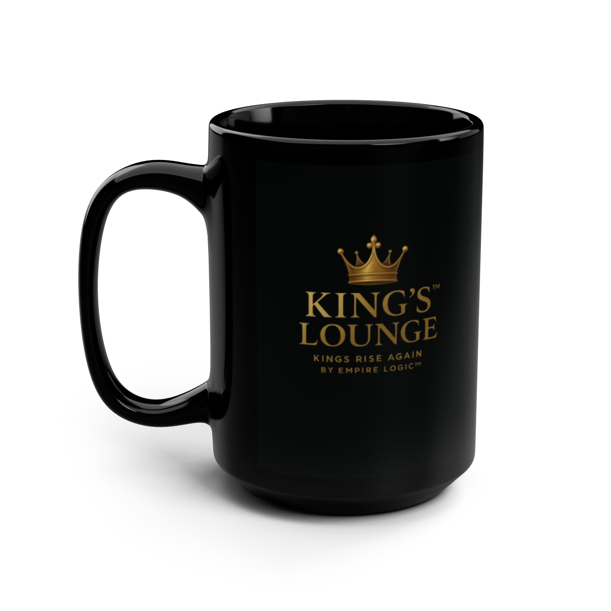 King's Lounge Black 15oz Mug — Luxury Gold Crown Coffee Cup