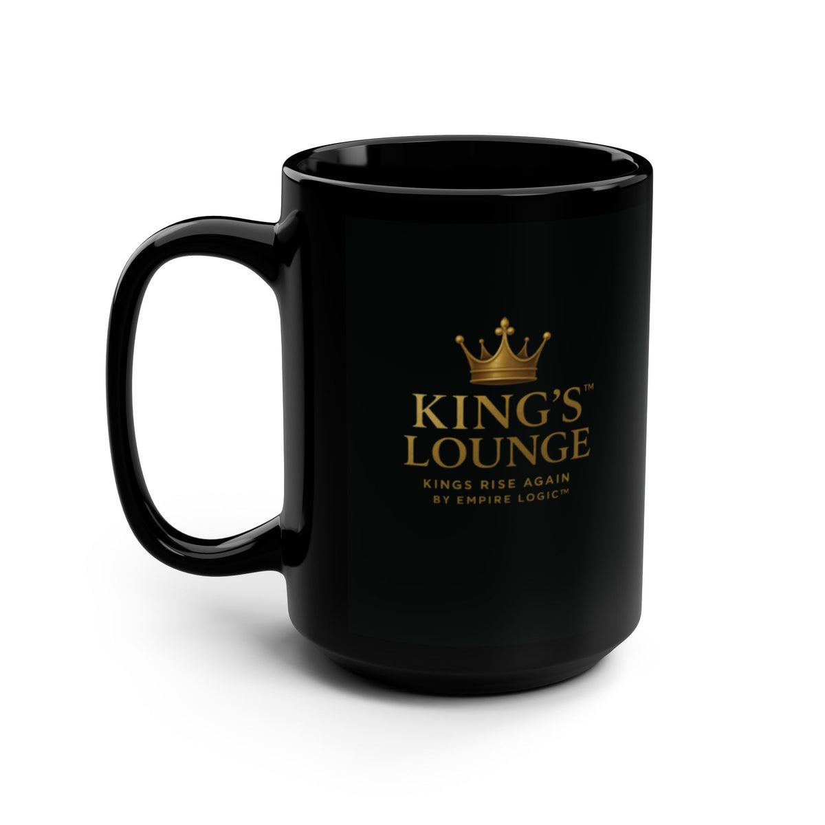 King's Lounge Black 15oz Mug — Luxury Gold Crown Coffee Cup