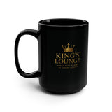 King's Lounge Black 15oz Mug — Luxury Gold Crown Coffee Cup